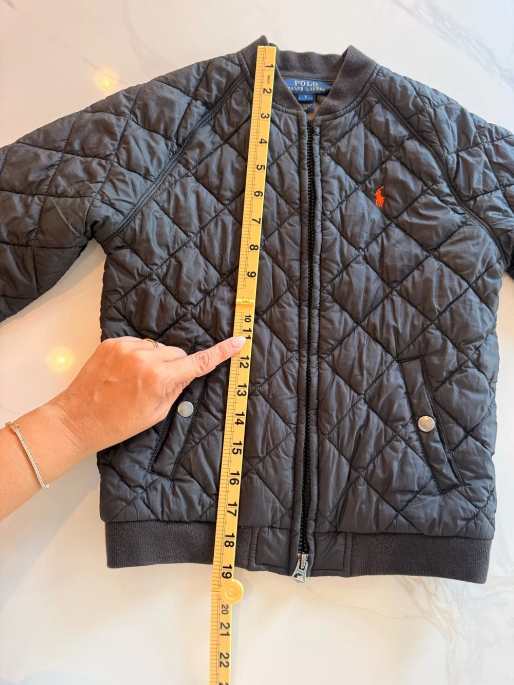 Polo by Ralph Lauren Quilted Bomber Jacket in Black with Orange Pony